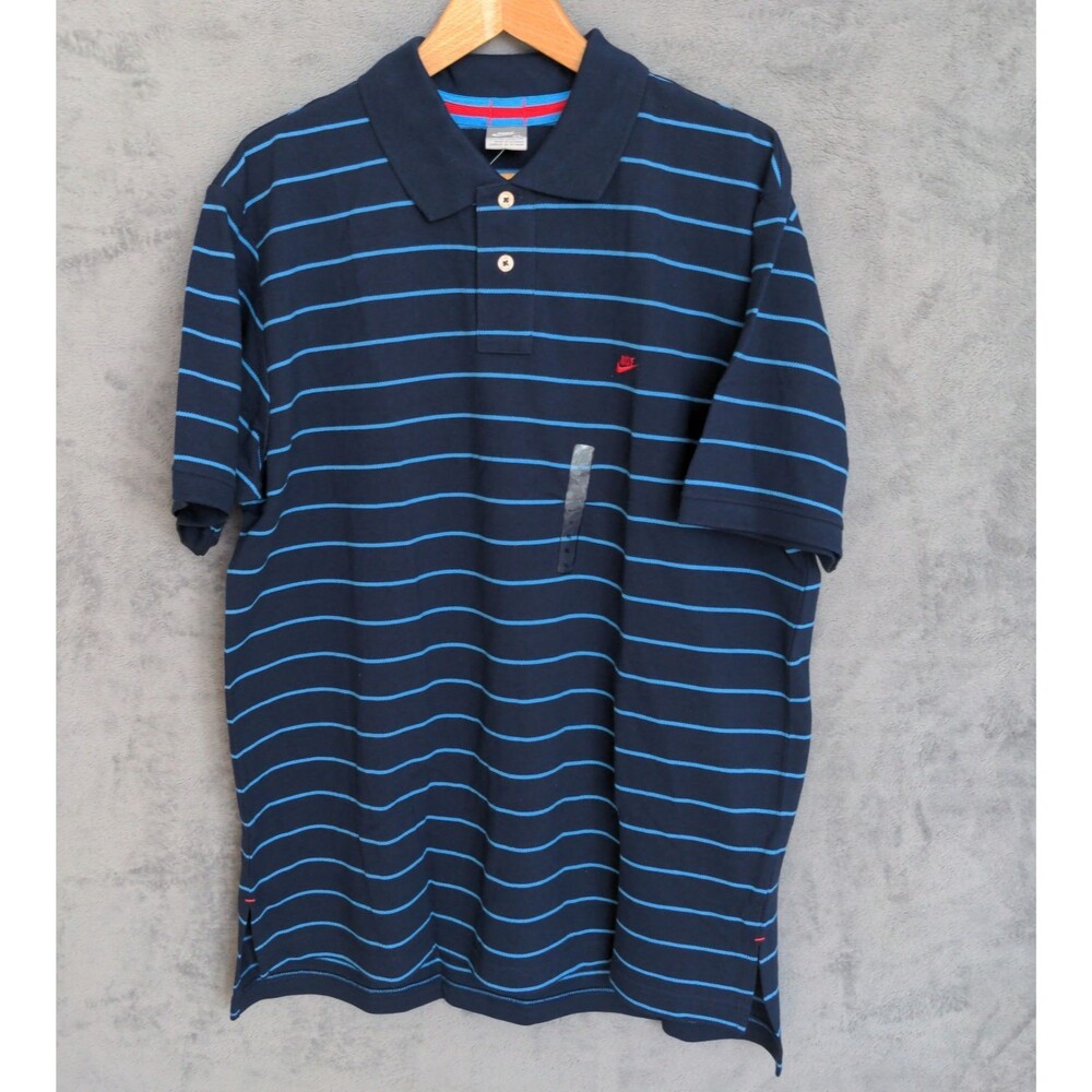 NWT Vintage Nike Polo Shirt Size XL Navy Stripe Y2K 258020-451 Classic Sporty